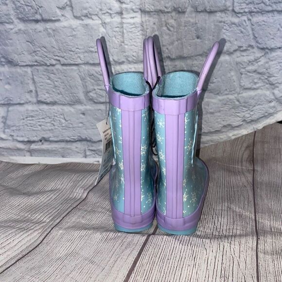 Disney frozen brand new little girls 5/6 pull on rubber rain boots w/handles - Picture 3 of 10